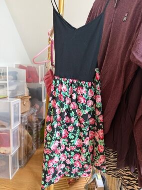 PINK Victoria's Secret Black Spaghetti Strap Dress with Pink Floral Skirt